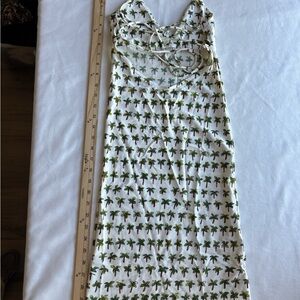 Palm-Print Mini Slip Dress in White and Green